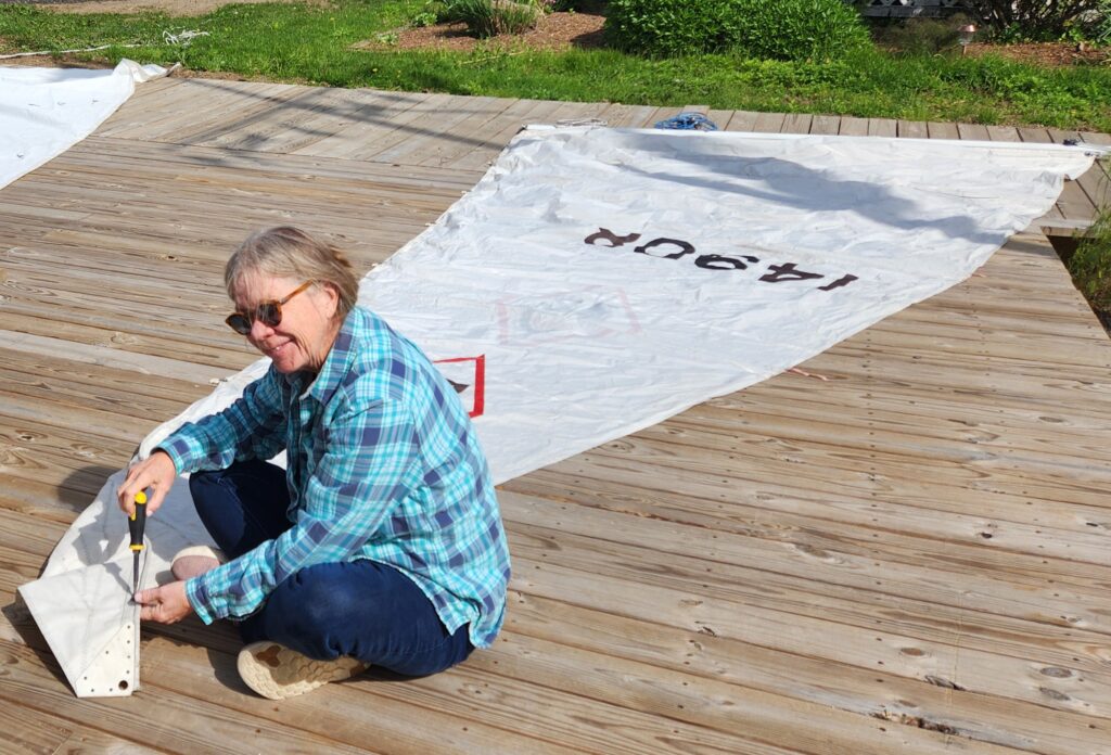 Deb Working on Sails